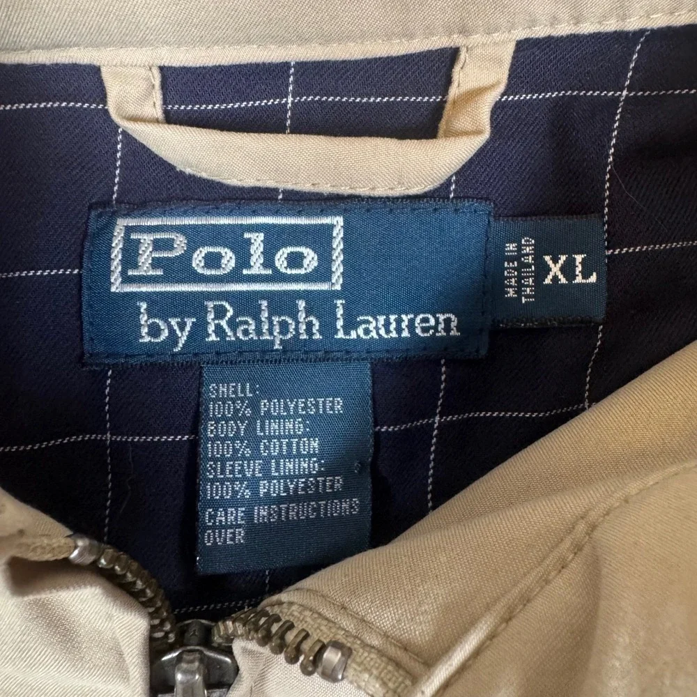 Polo Ralph Lauren Mens Harrington Jacket Tan Beige Plaid Lined Windbreaker XL